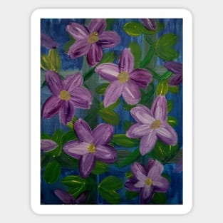 beautiful flowers growing on a fence painted with acrylic and metallic paint Sticker